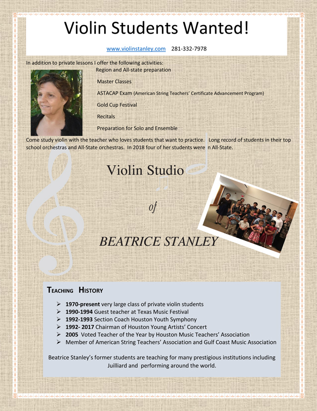 Violin Students Wanted Violin Stanley